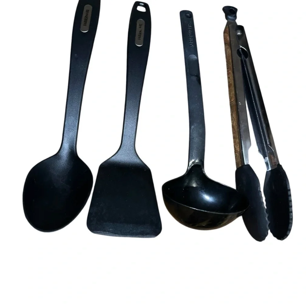 Faberware black tongs ladel serving spoon spatula Cooking Utensils lot nylon